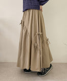 Myundeu Shirring Ribbon Banding Long Skirt