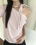 Melving Dot One Off-Shoulder Strap Short Sleeve T-Shirt