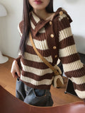 Lambo Stripe Unbalance Button Collar Long Sleeve Knit