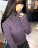 Bre High Neck Waffle Warmer Hooded Long Sleeve T-Shirt