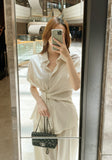 Hedden Linen Shirt Wrap Banding Wide Pants Set