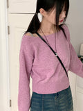 Sar basic boat neck cozy crop long sleeve knit