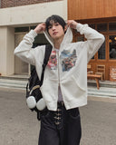 Book Vintage Racing Printing Hood Zip-Up