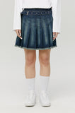 BUCKLE DENIM PLEATS SKIRT