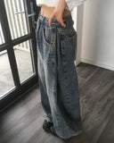 Teensy side pin tuck denim pants