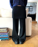 [Layered SET] Yuran Brushed Wrap Button Skirt Bootcut Banding Long Pants