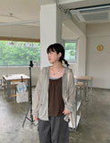 Nenti Linen Wood Beads Strap Shirring Hood Zip-up