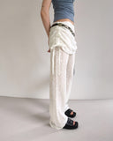 chibbon punching see-through shirring skirt bootcut pants