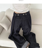 Raw back point button roll-up mega wide fit denim pants