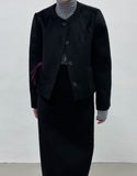 [Muffler set] Cien mohair no-collar short jacket