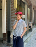 Felnas Stripe Ribbon Short Sleeve Blouse