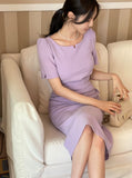 Mons Notch Drape Shirring Short Sleeve One Piece