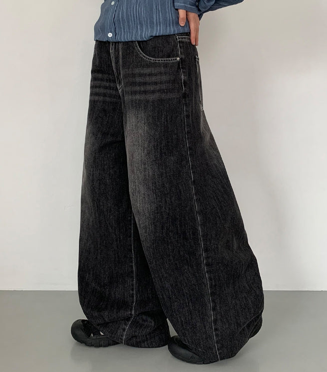 【BAON】Keshu Summer Washing Denim Wide Pants BAON (バオン) - ケシュサマーウォッシュ加工デニムワイドパンツ