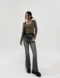 [U-BASIC] Lend off U-neck basic crop long sleeves
