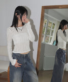 Eldi See-Through Ribbon Halter Strap Cropped Long-Sleeved T-Shirt