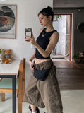 [U-BASIC] Pudding incision round ribbed sleeveless