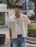 Leviron Two-Pocket Cut-out Collar Short-Sleeve Cardigan