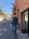 [BAONHAUS] Sorea Flower Ribbed Long Sleeve Tee