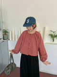 Hindel Check Shirring Cropped Long Sleeve Blouse