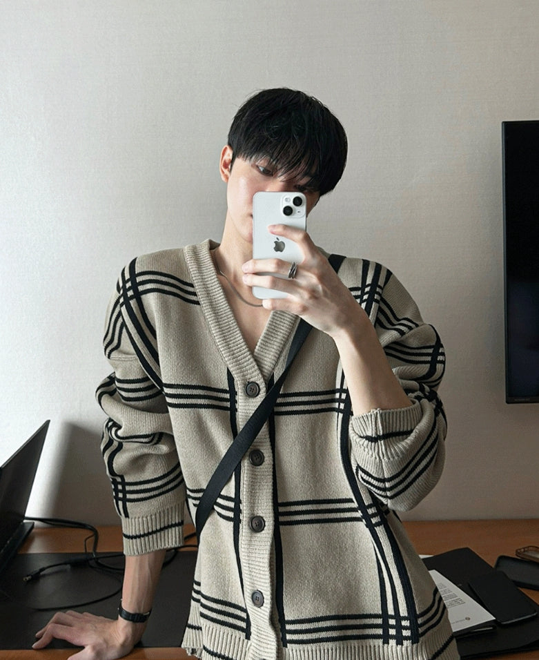 COSYHARU】Check Oversized Fit Cardigan
