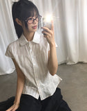 Karen Stripe Frill Short Sleeve Shirt