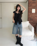 Kota Vintage Back Print Bermuda Denim Pants