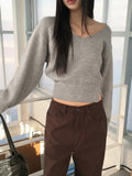 Bien off-shoulder two-way button open V-neck long-sleeved knitwear