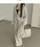 Fleece High-Neck Zip-Up Two-Way Balloon Wide Sweat Suit Set Two-Piece