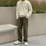 Living pintuck half-bending cotton pants