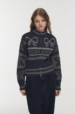 [2-WAY] RIBBON CROP Knit Zip-up