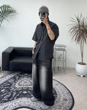 Kady Black Washed Wide Denim Pants