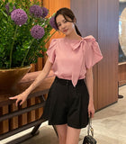 Lovell Ribbon Tie Shirring Blouse