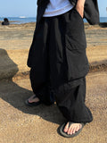 S/S Deep Black Big Pocket Nylon Balloon Pants