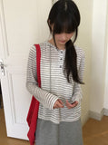 Sayu Stripe Button Hood Long Sleeves