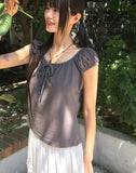 Aceh Dot Shirring Ribbon Cap Sleeve Short Sleeve T-Shirt