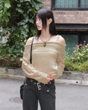 Shume Punching Openwork String Off-Shoulder Knit