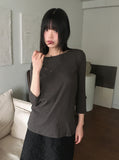 Todd Basic Plain Layered Cotton Round Three-quarter Short Sleeve T-Shirt