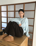 Como wool bokashi pastel thick loose fit round knit