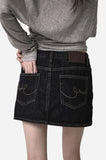 Embroidered Western Raw Denim Skirt