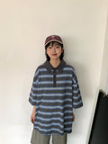 [unisex] Hudend Stripe Collar Over Short Sleeve Tee