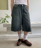 Leuel Vintage Carpenter Bermuda Washing Denim Pants