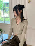 Nalky Bokashi V-neck Slit Long Sleeve Knit
