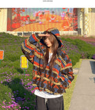 Nordic Fleece Overfit Balloon Pattern String Hood Zip-Up