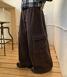 [unisex] Henin banding string fleece wide cargo pants