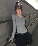 Elvin Slim Fit Hood Button Long Sleeve T-Shirt