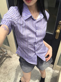 Two-Win Stripe Slim Fit Cropped Short-Sleeved Shirt