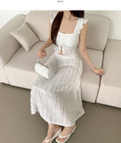 Tiered Frill Sleeveless A-line Banding Long Skirt Two-Piece Set Vacation Look