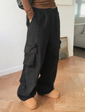 Ritun brushed cargo pocket banding cotton long wide pants