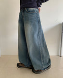 Pug washing wide denim pants