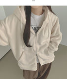 Loose Fit Two-Way Soft Embroidered Hood Zip-Up